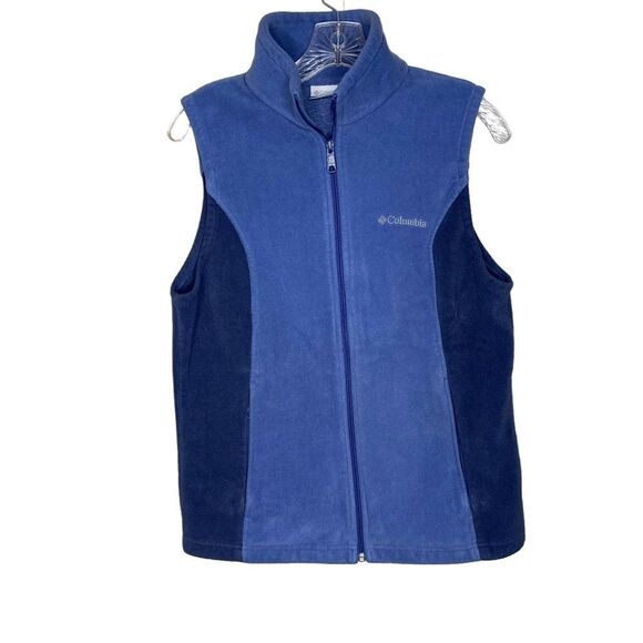 Columbia Blue 2 Tone Sleeveless Fleece Full Zip Vest Pockets L - Picture 1 of 8